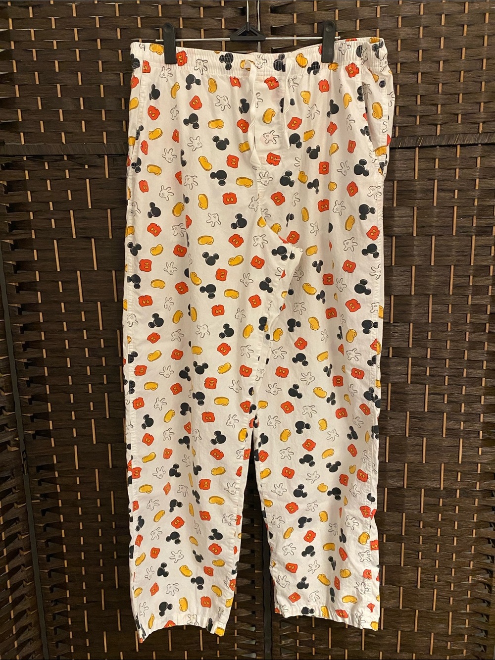 Disney Mickey Mouse White Pajama Pants w/Orange and Black Character Print Size M
